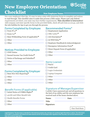 what is a peo - New Employee Orientation Checklist